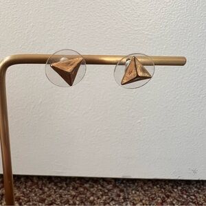 Gold tone mini triangle pyramid earrings dainty simple minimal 3d